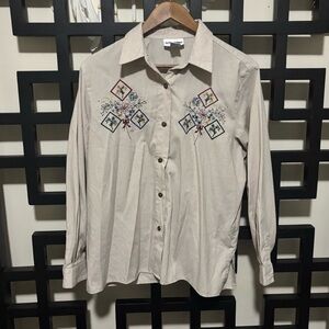 Vintage Alfred Dunner Embroidered Floral Button-Front Shirt